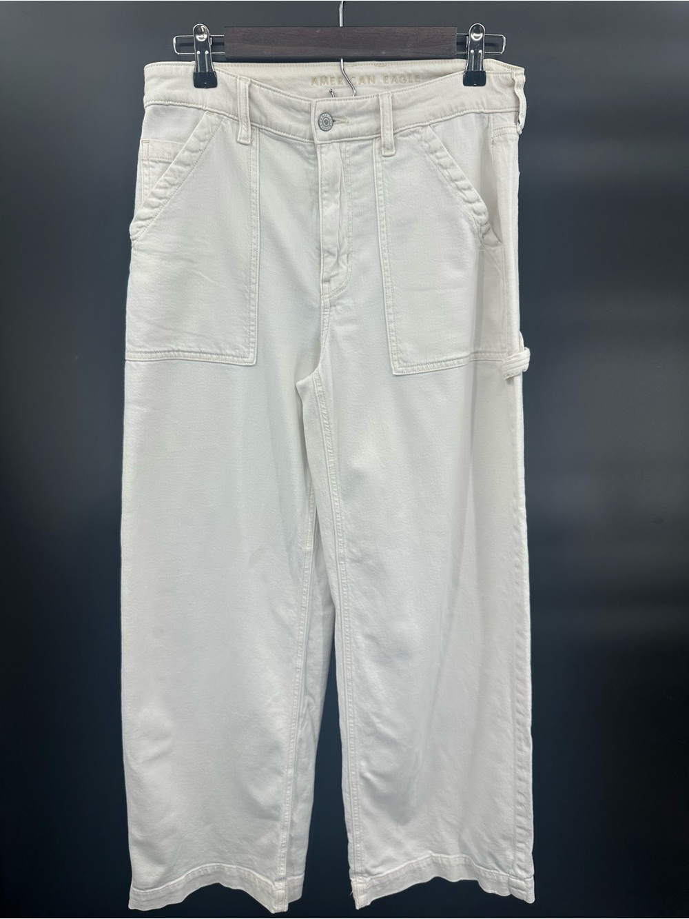 American Eagle Super High Rise Baggy Wide Leg Utility Jeans Off-White Sz 6 1312 - Picture 2 of 10
